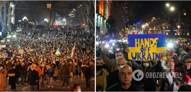 “Руки геть від України!” У Грузії тисячі людей вийшли на мітинг проти російської агресії